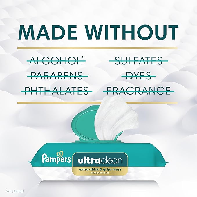 Pampers Ultra Clean Baby Wipes (Previously 'Free & Gentle'), 99% Water, Hypoallergenic, Unscented, 100% Plant Based, Plastic-Free, 936 Baby Wipes Total (12X Flip-Top Packs) [Packaging May Vary]