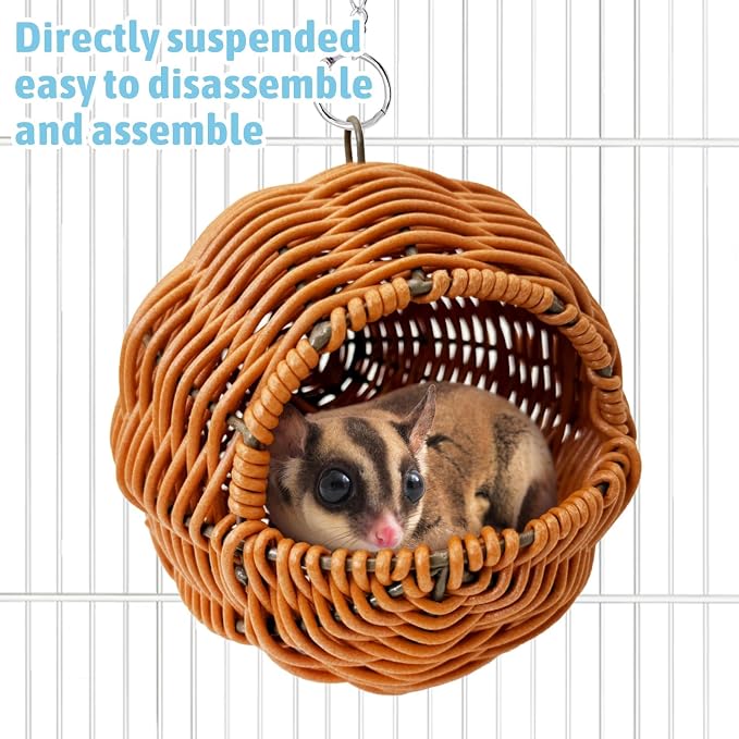 BNOSDM Sugar Glider Nest, Pet Glider Cage Sleep Nesting Squirrels Playing Hideout Hanging Hammock with Warm Cotton Pad Small Animal Cage Accessories for Marmosets Hamsters (G Type Holes)