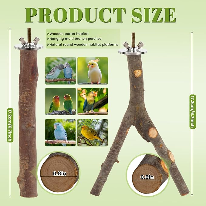 6 Pack Natural Wood Bird Perches for Cage, Wooden Parrot Perch | Wood Bird Stand Toy, Hardwood Branches, Climbing & Chew Toy for Bird Cage Accessories, Ideal for Parakeets Budgies Cockatiels