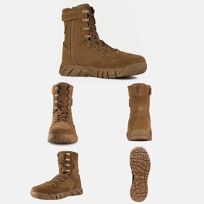FREE SOLDIER Men's Work Tactical Boots 8 Inches Lightweight Combat Boots Durable Suede Leather Military Boot Desert Boot