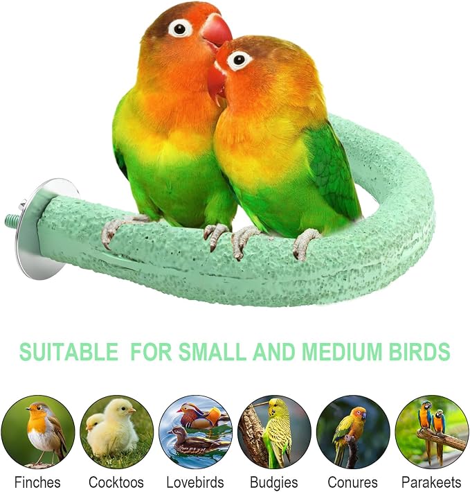 U Shape Parrot Perch Cage for 4cm Large Pad Fits Bird perches | Fits Horizontal Vertical Bars Washable Colorfast Resin Perch for Budgies, Cockatiels to Trim Nails Beak Naturally