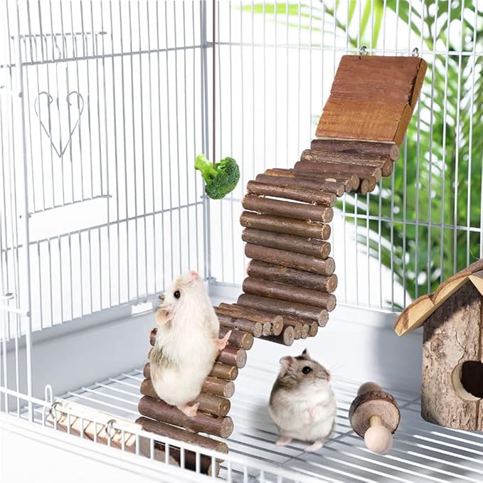 Hamiledyi Hamster Suspension Bridge 21.7 x 2.8 Inch Rat Long Bendy Bridge Wooden Climbing Ladder Cage Accessories for Syrian Hamster Gerbil Mouse Rat