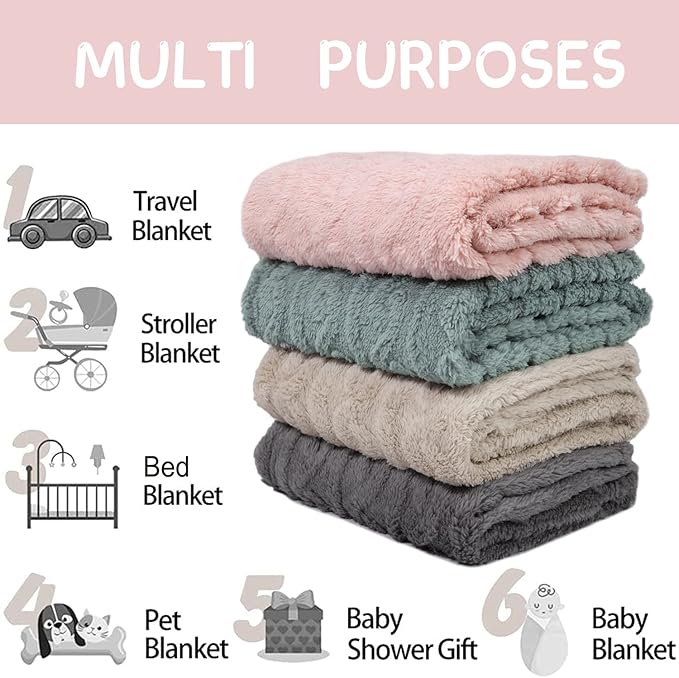 HOMRITAR Baby Blanket for Boys or Girls 3D Fluffy Fuzzy Blankets for Baby, Soft Warm Cozy Flannel Fleece Warm Infant or Newborn Receiving Blanket 330GSM (30 x 40 Inch, Green-celadon)