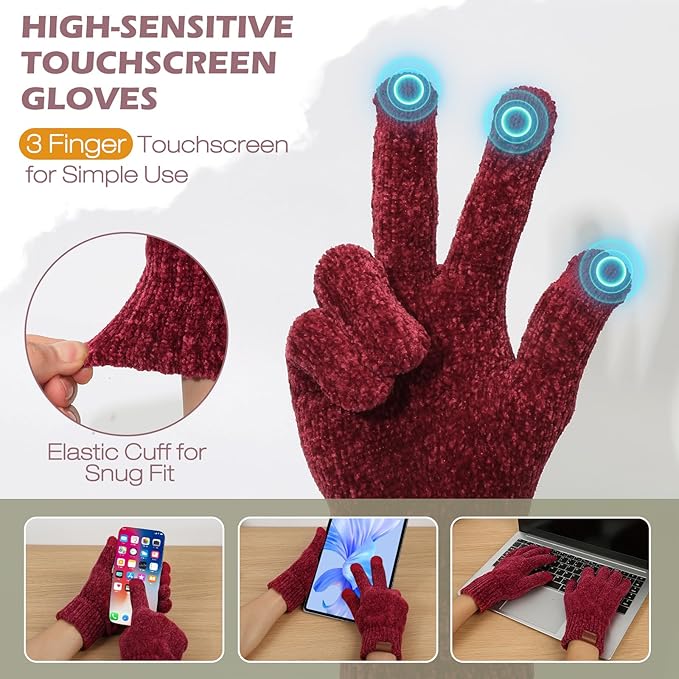 Winter Hats Gloves Scarf Set for Women, Beanie Hat Headband Ear Warmer, Infinity Scarf Touchscreen Gloves for Cold Weather