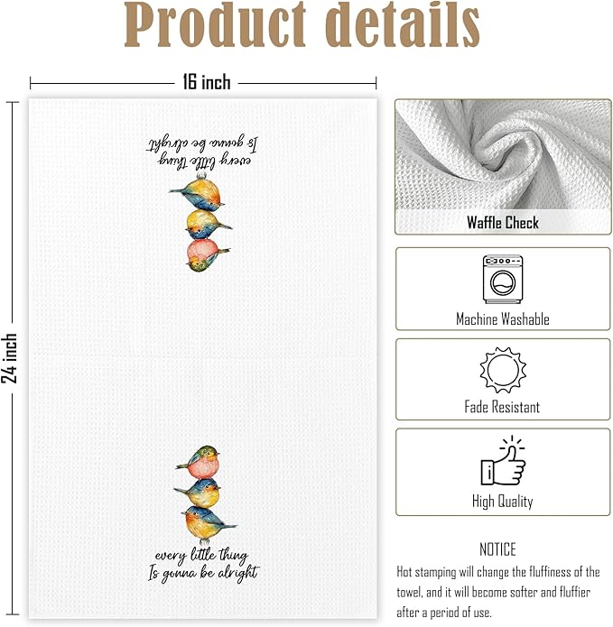 Every Little Thing is Gonna Be Alright Bird Kitchen Towels, Bird Gifts for Women, Inspirational Quotes Spring Hand Towels for Kitchen Bathroom, Inspirational Decorative Hand Towel