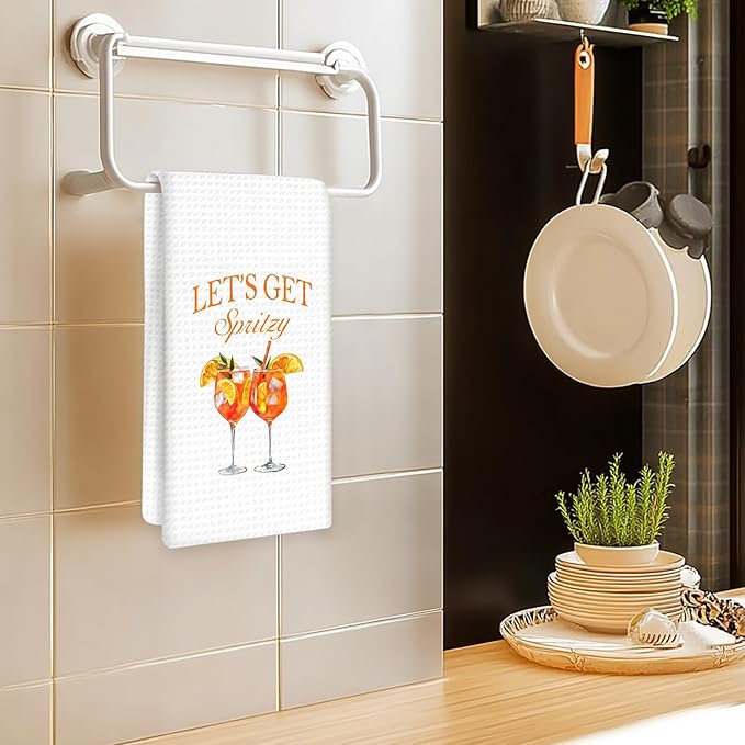 Aperol Spritz Decor Kitchen Towels, Aperol Spritz Cocktail Hand Towels, Let's Get Spritzy Dish Tea Towel for Kitchen Home Bar Decorative, Gift for AperolSpritz Lovers Bar Cart Decor, 16x24In