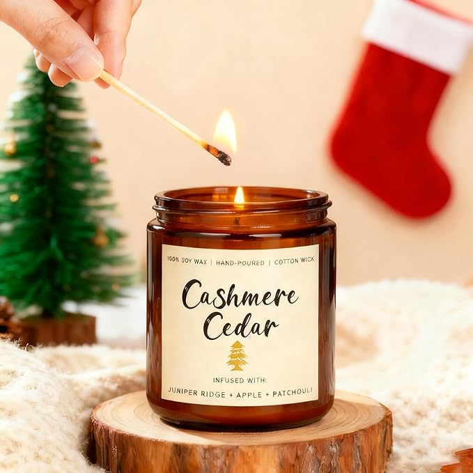 Fall and Winter Candle Gift Set for Women – 6 Pack 300H Total Burn Soy Candles, Christmas Gifts, Luxury Home Décor, Long Lasting Vanilla Balsam, Cashmere Cedar, Cinnamon Apple, Smoke Vanilla Scents