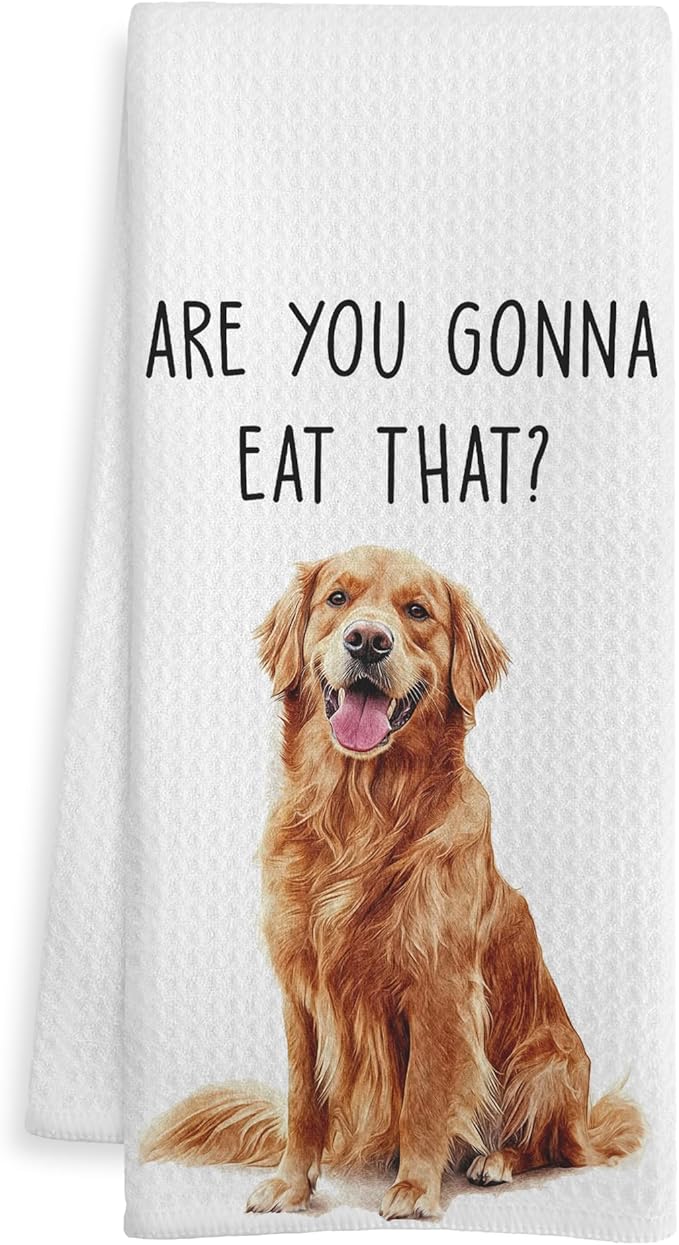 Funny Golden Retriever Gifts Kitchen Towels, Gifts for Golden Retriever Lovers Dish Tea Towels for Kitchen, are You Gonna Eat That Humorous Decorative Hand Towel, 16x24 Inch