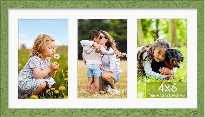 8x14 Collage Picture Frame 4x6 Collage Picture Frame Displays Three 4x6 inch Photos or 8x14 (Without Mat) for Available Horizontal Wall Mounting Display and Vertical Green