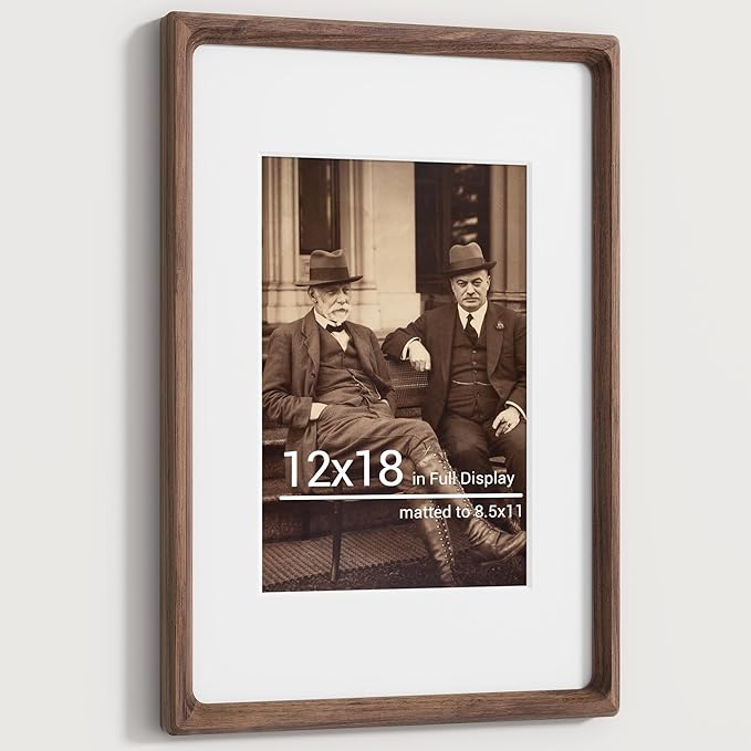 Heimlove 12x18 Picture Frames Natural Walnut,Original Wood Hand Make Crafted Certificate Frame with Mat to 8.5x11 Graduation Picture Display,Family Picture,Wedding Picture,Diploma,Photo Wall Mounted