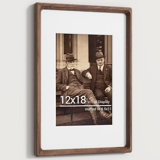 Heimlove 12x18 Picture Frames Natural Walnut,Original Wood Hand Make Crafted Certificate Frame with Mat to 8.5x11 Graduation Picture Display,Family Picture,Wedding Picture,Diploma,Photo Wall Mounted