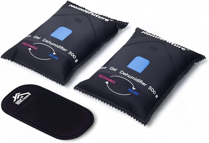 2 Pack 500g Car Dehumidifier Bags with Non-Slip Mat | Microwave Rechargeable Silica Gel | Absorb Moisture/Condensation | For Car/Gun Safe/Closet/Garage | Reusable