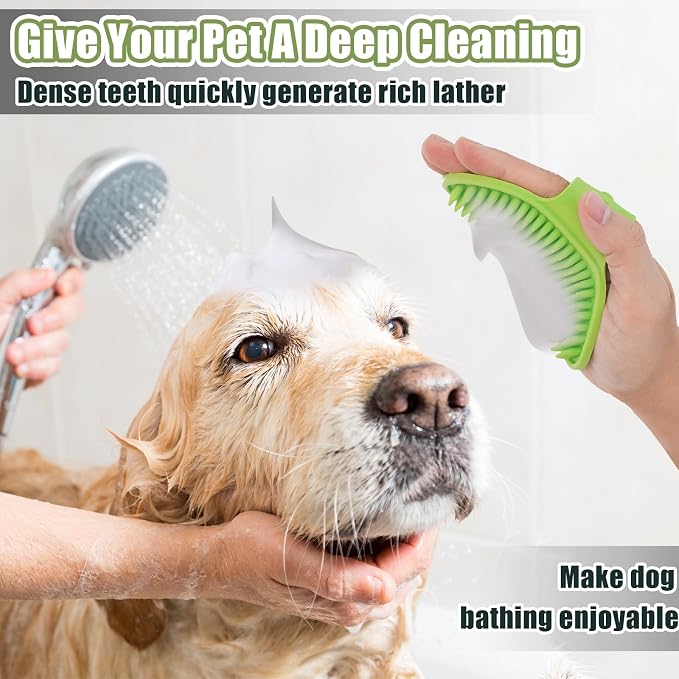 Bestac Pet Grooming Brush - Durable for Dogs & Cats, Ergonomic Handle, Soft Rubber Brush, Enhances Bath Efficiency, Ideal for Daily Fur Care & Bath Grooming of All Pets (Green, pack of 1)