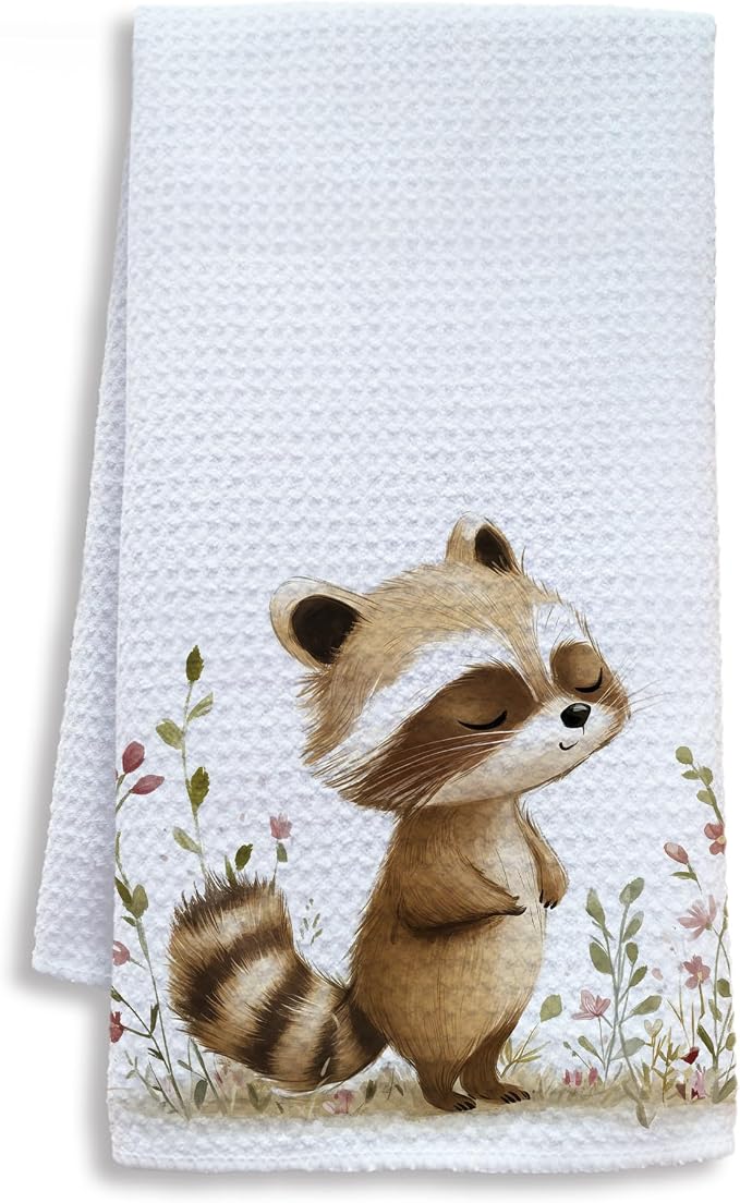 Raccoon Decor Kitchen Towels, Gifts for Raccoon Lovers Dish Tea Towels for Kitchen, Animal Lover Gifts Decorative Hand Towel for Kids Bathroom Decor, 16x24 Inch