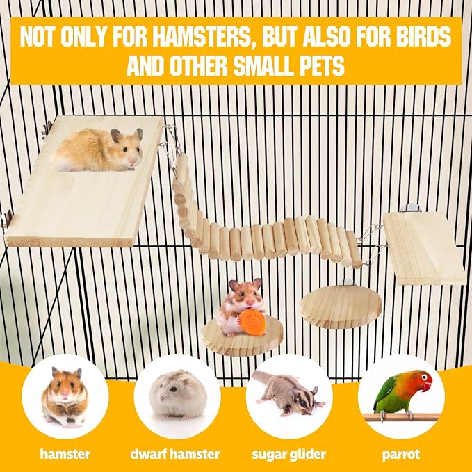 Hamster Suspension Bridge Toy，Small Animal Climbing Toys,Chinchilla Cage Natural Wood Flexible Platform Toy,Suitable for Hamsters, Chinchillas, Guinea Pigs, Birds, Small Animals
