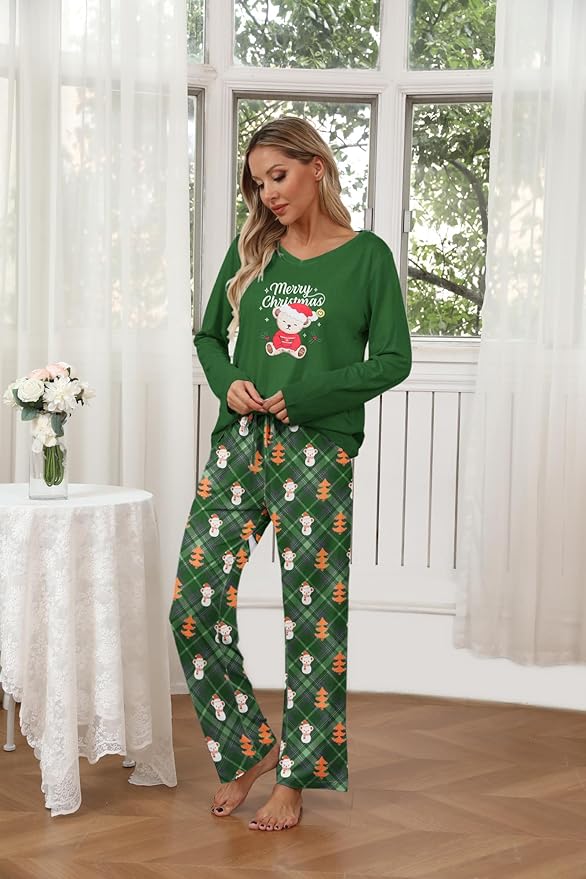 Ekouaer Womens 2 Pack Pajama Set Long Sleeve Pajamas Top and Pants V Neck Pjs Set Soft Loungewear with Pockets