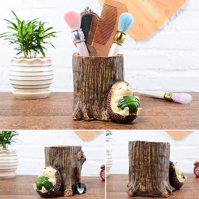 Lependor Cute Hedgehog Desk Pen Pencil Pot Holder Toothbrush Holder Resin Desktop Organizer Container Stationery Storage Office Desk Decoration Study Bookshelf Decor - Rest