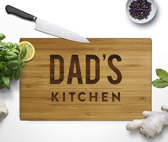 Andaz Press Laser Engraved Small Bamboo Wood Cutting Board, 9.5 x 6-inch, Dad's Kitchen, 1-Pack, Father's Day Grandpa Uncle Christmas Gift Ideas
