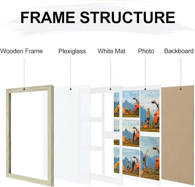 Vittanly 11x14 Collage Picture Frame, Displays 5Pcs 4x6 Pictures with Mat or 1Pcs 11x14 without Mat for Wall Mounting, Picture Frames Collage Wall Decor in Driftwood, 1 Pack