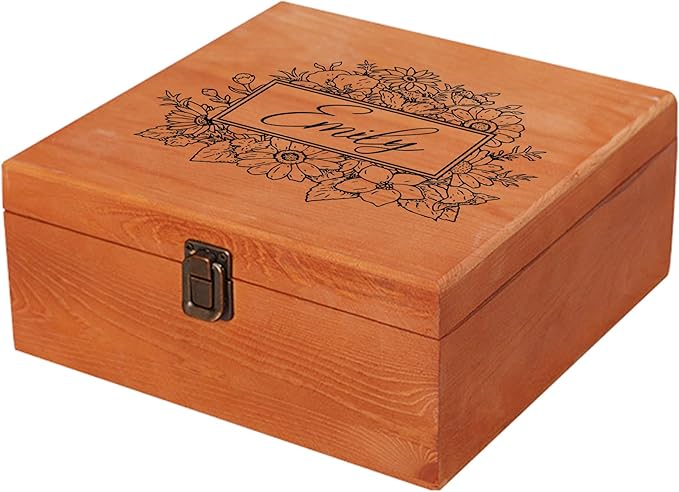 Personalized Keepsake Memory Box Custom Name Wooden Decorative Storage Box with Lids, Christmas Gift Box for Women Men Customized Gifts for Birthday Anniversary Wedding Graduation
