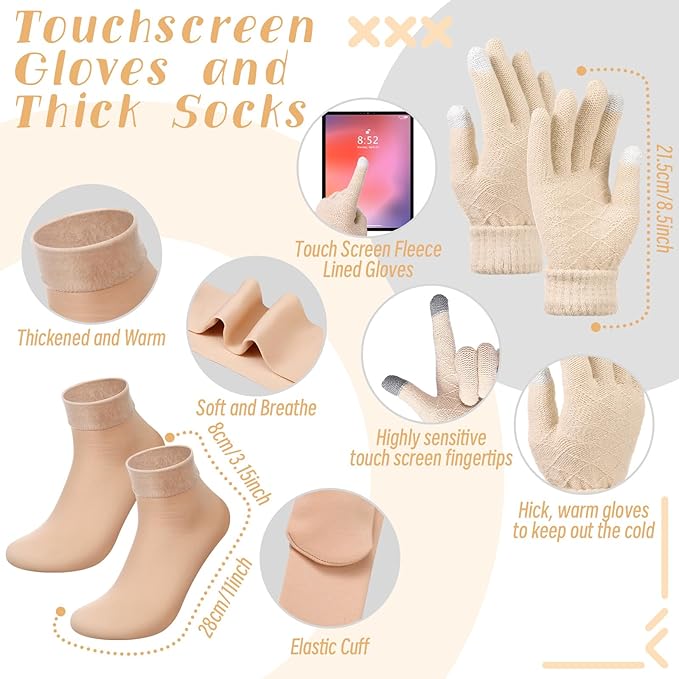 Geyoga 6 Pcs Winter Warm Set for Women Warm Beanies Hats Touchscreen Gloves Long Scarf Ear Muffs Socks Winter Gifts for Women