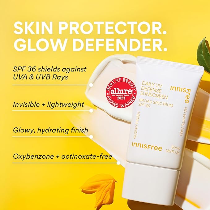 Innisfree Daily UV Defense SPF 36 – Korean Face Sunscreen, Invisible Finish, Broad Spectrum, No White Cast, Lightweight, Hydrating (Pack of 2)
