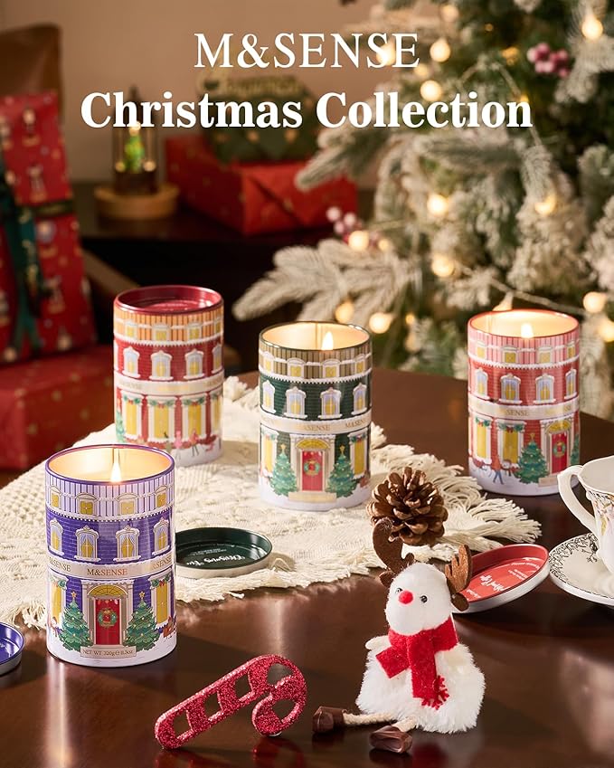 M&SENSE Spicy Mulled Wine Christmas Candles, Warm Apple Cider Holiday Scented Candle for Festival Ambiance, Winter Christmas Gifts for Women Men, Soy Wax 11.3oz 70 Hour Long Lasting Clean Burn