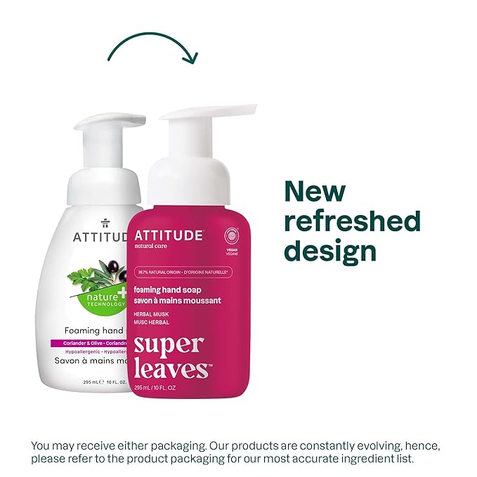ATTITUDE Foaming Hand Soap, EWG Verified, Plant and Mineral-Based Ingredients, Vegan and Cruelty-free Personal Care Products, Herbal Musk, 10 Fl Oz