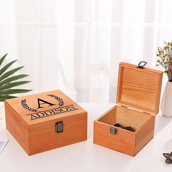 Personalized Keepsake Memory Box - Custom Name Wooden Decorative Storage With Lid for Women Men - Customized for Birthday, Anniversary, Wedding, Graduation