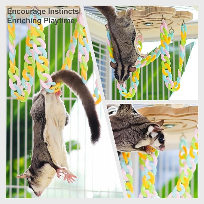Sugar Glider Climbing Toys Haning Swing Sugar Glider Cage Accessories | Natural Wood Climbing Toys Sugar Glider Accessories Rat Enrichment Toys for Small Animals Rat and Birds (Hanging Style A)