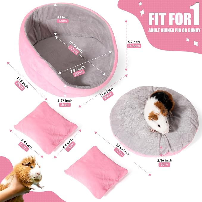 Guinea Pig Couch - Guinea Pig Bed, Removable Cushioned Pillow, Round Cuddle Cup Shape, Pure Pink and Gray, Ideal Bed for Small Pets
