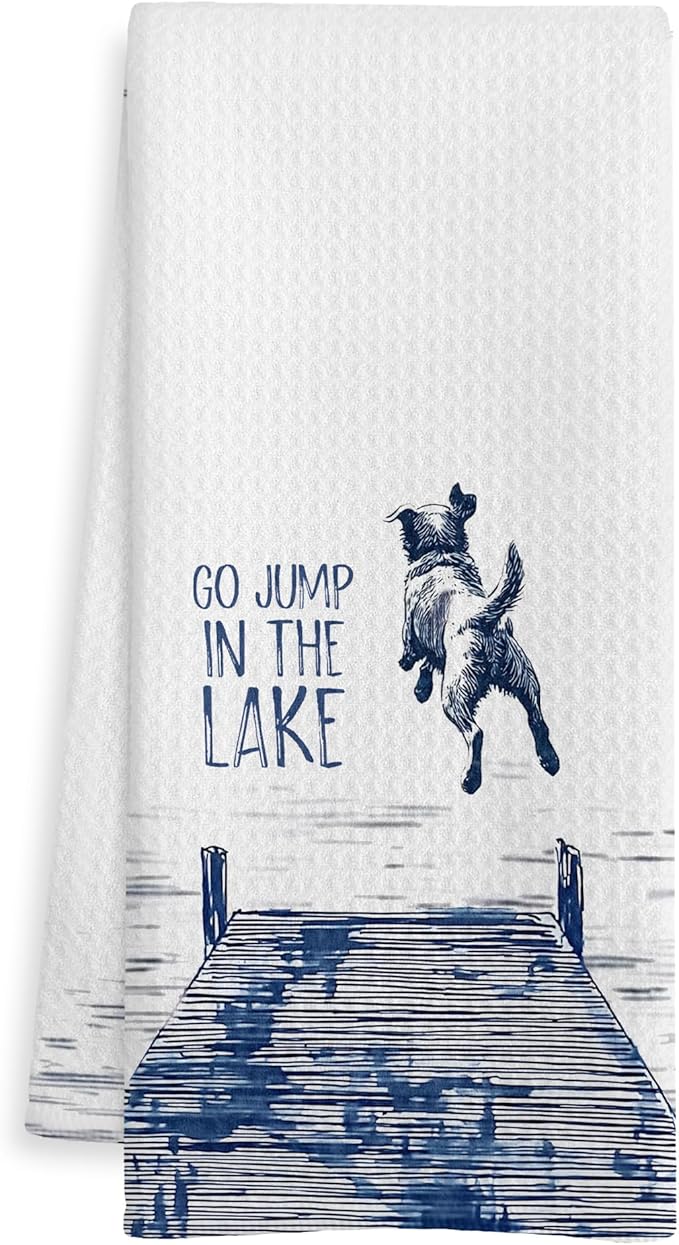 Lake House Decor Kitchen Towels, Funny Lake Golden Retriever Gift Dish Tea Towel for Kitchen Decor, Golden Retriever Lover Gifts Hand Towels for Bathroom Decor, 16x24 Inch