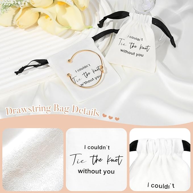 CEELGON 8 Pcs Drawstring Jewelry Pouch Bridesmaid Gift Bags Linen Cotton Fabric Wedding Bridal Party Favor Bags Bachelorette Tie The Knot Earring Packaging Proposal Gift (White)