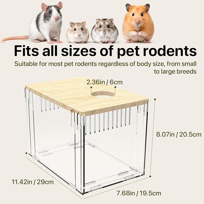 Fully Detachable Hamster Digging Box, Removable Acrylic Panels & Wooden Lid, Extra Deep Clear Panoramic Burrow, Dual-Side DIY Habitat, L Size for Syrian Hamsters, Gerbils, Degus