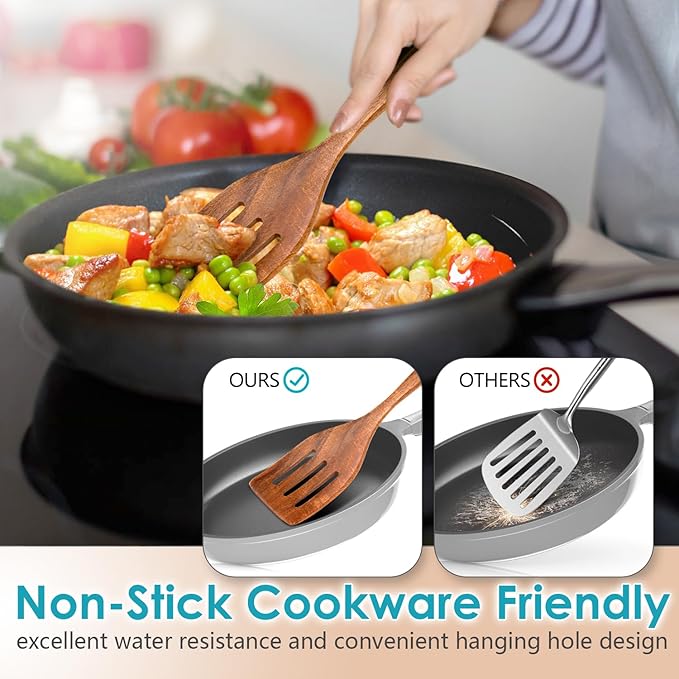 Wooden Spoons for Cooking, 11-Piece Natural Acacia Wood Cooking Utensils Set – Wooden Kitchen Utensils with Holder Spoon Rest, Nonstick Safe Non-Toxic Wooden Cooking Tools by HOWHONG