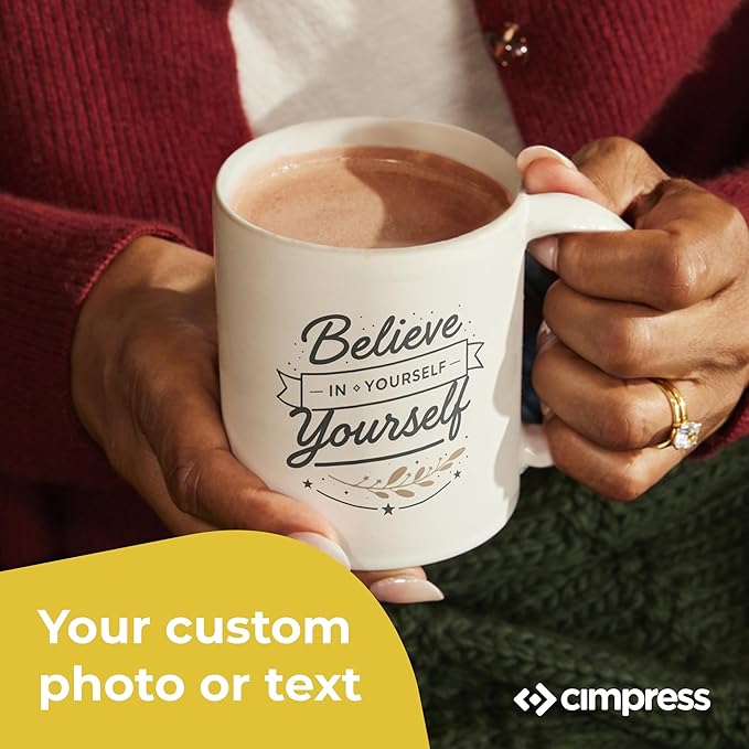 Personalized Mug, Custom Ceramic Mug with Photo and Text, 11oz, Pack of 5, Glossy Coffee Cup, Perfect for Christmas, Secret Santa or as Holiday Gift for Family or Friends, White/Yellow