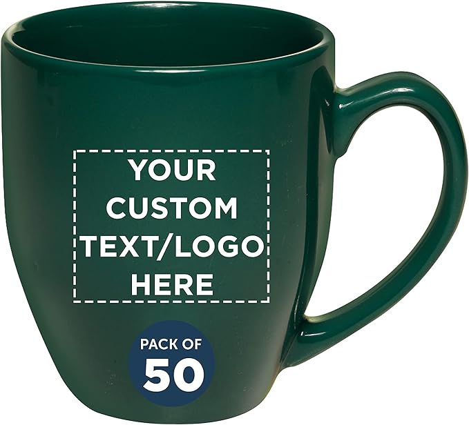 Custom Large Coffee Cups 16 oz. Set of 50, Personalized Bulk Pack - Perfect for Tea, Espresso, Cappuccino, Hot Cocoa - Green