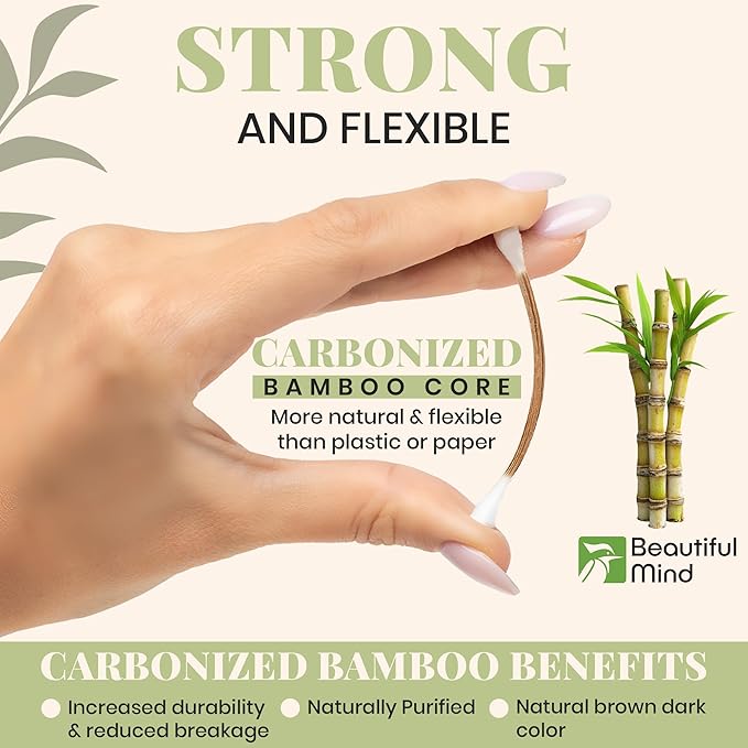 Bamboo Cotton Swabs 500 Pack - Natural Swabs for Ears, Makeup & Cleaning - Carbonized Bamboo Sticks with Soft Buds - Travel Size Q Gentle Tips - Precision Ear Cleaner Swabs
