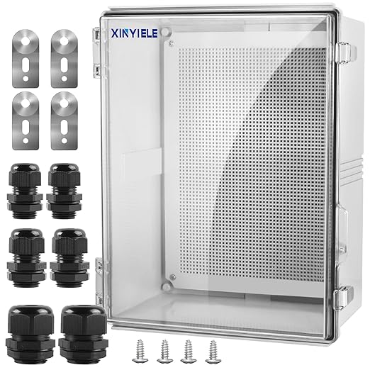 Waterproof Outdoor Project ABS Plastic Junction Box IP67 Weatherproof Dustproof Enclosure with Hinged Cover, Mounting Plate,Wall Brackets for Power Project (Clear,17.7"x13.8"x7.9")