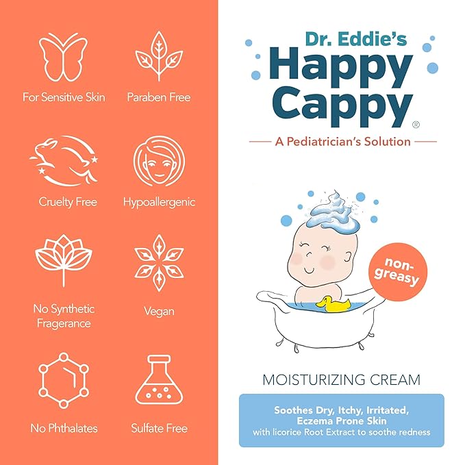 Happy Cappy Moisturizing Cream - Baby Cream for Eczema-Prone Skin, Lotion for Infants, Kids, Pediatrician-Formulated, Gentle, Paraben Free, Hypoallergenic, Sulfate Free, Soothes Dry Skin - 6 fl oz