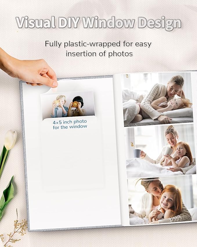 Photo Album 4x6 with 300 Pockets,Slip-in Picture Albums,Linen Cover Memory Book with Front Window,White Page Vertical Photo Book for Wedding,Family,Anniversare,Baby,Vacation