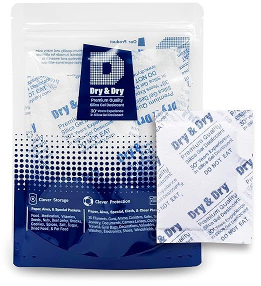 Dry & Dry 10 Gram [50 Packets] Silica Gel Packets, Desiccants - Rechargeable Fabric Silica Gel Packs, Silica Gel, Silica Packets, Desiccant Packs for Storage