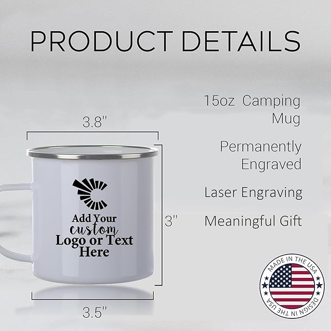 Custom Camping Mug, Personalized Stainless Steel Coffee Mugs With Logo and Text, 15oz Metal Campfire Cups, Travel Cup for Hot Chocolate, Tea, Engraved Gifts for Men, Women