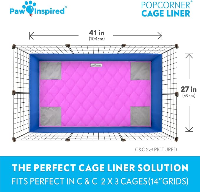 Paw Inspired PopCorner Washable Fleece Cage Liners, C&C 2x3, Pink | Reinforced Corners, Super Absorbent Mat, Bedding, Waterproof Bottom, Guinea Pigs, Ferrets, Rabbits, Hamsters, Small Animals