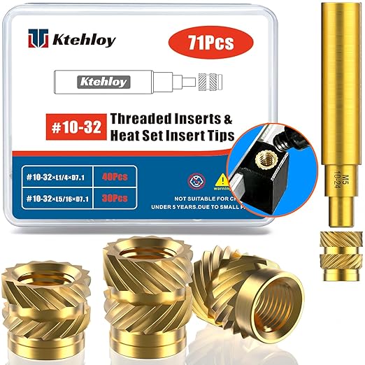 71Pcs #10-32 Threaded Inserts, Female Thread SAE Knurled Nuts Assortment Kit, Brass Heat Set Insert for 3D Printing Plastic Parts(#10-32, L1/4×D7.1 and L 5/16×D7.1)