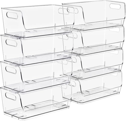 Sorbus Stackable Storage Bins Open Front, Clear Stackable Storage Bins, Pantry Bins for Storage and Organization, Acrylic Stackable Bins for Kitchen, Clear Pantry Organizer Bins (Small Wide 8 Pack)