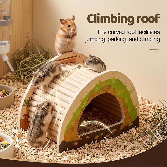 DONGKER Small Animal Hideout, Wooden Gerbil Shelter with Open Bottom for Hamster Hedgehog Reptile Burrowing and Resting