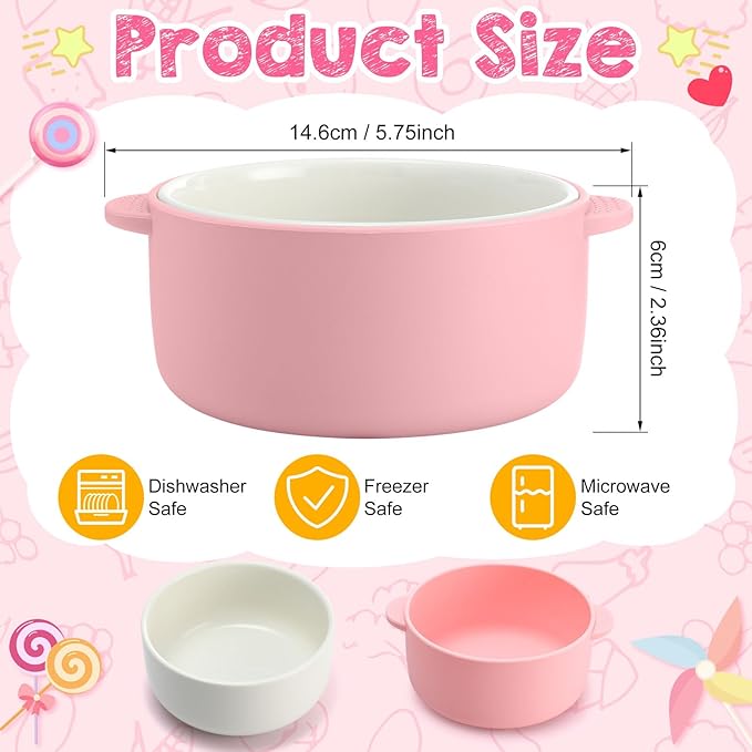 Domensi 4 Sets Kids Porcelain Bowls with Removable Silicone Sleeve 2-in-1 Porcelain Toddler Bowls Microwave Dishwasher Safe Cereal Snack Soup Dishes for Baby Children Feeding Supplies (Macaron Colors)