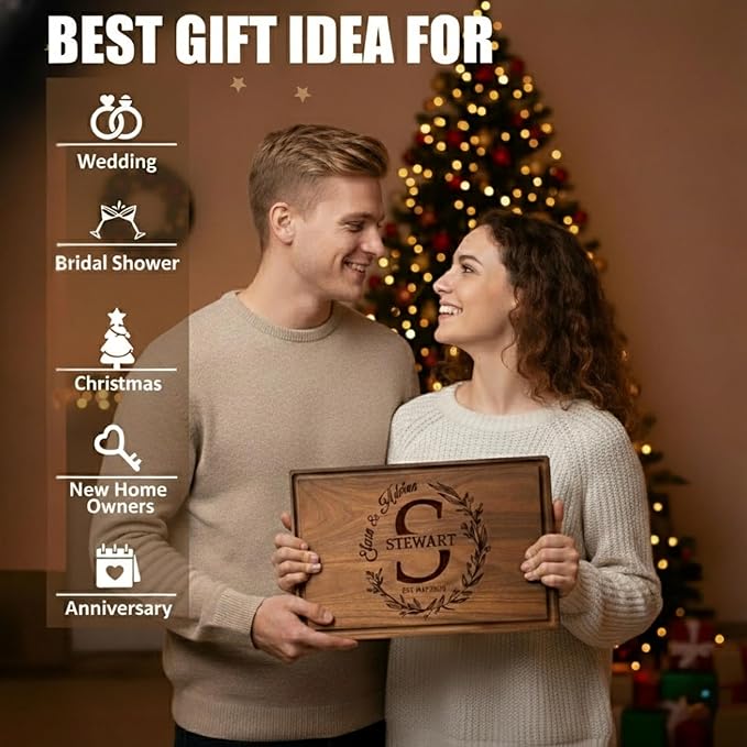 Personalized Cutting Board – Custom Cutting Board Wood Engraved Charcuterie Board, Unique Gift for Wedding, Anniversary, Bridal Shower, Couples, Christmas, Parents & Housewarming
