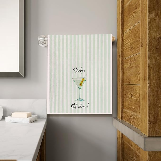 Green Martini Kitchen Towels, Dirty Martini Gifts Dish Tea Towels for Kitchen Bar Cart Decor, Gifts for Cocktail Lovers, Shaken Not Stirred Cocktail Decorative Hand Towel, 16x24 Inch